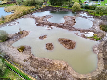 An aerial of Unstead lagoons when water was first introduced