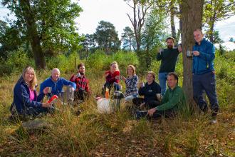 Volunteers have a tea break