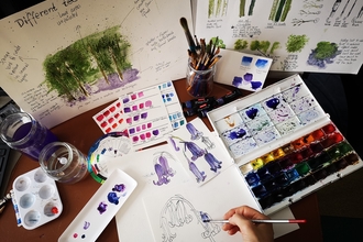 watercolours - painting bluebells
