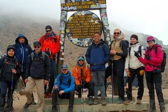 Kia employees at the summit of Mt Kilimanjaro
