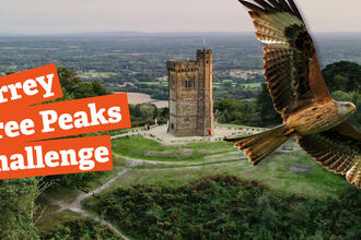 an aerial shot of Leith Hill Tower in the Surrey Hills