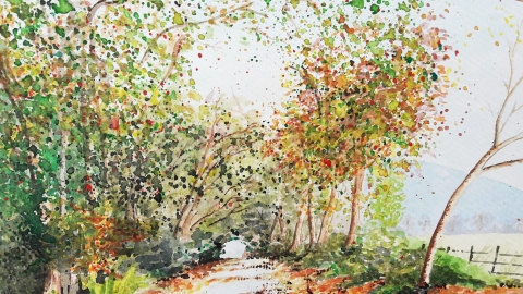 Autumn Lane in Watercolour