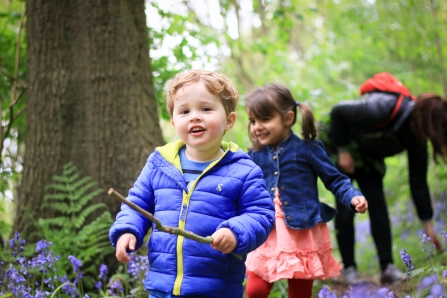Children exploring bluebell woods
