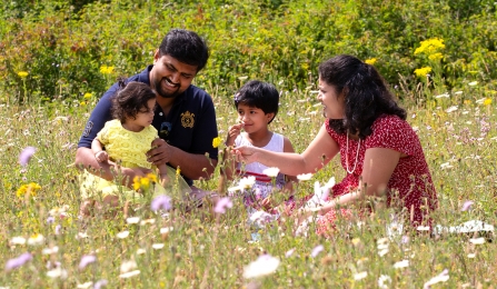 A family enjoying the meadows at Sheepleas