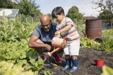 Child watering vegetables