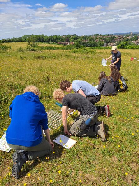 students surveying at pewley meadows
