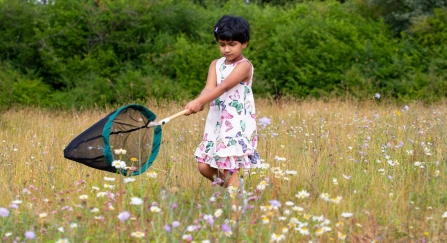 Girl sweeping in meadow