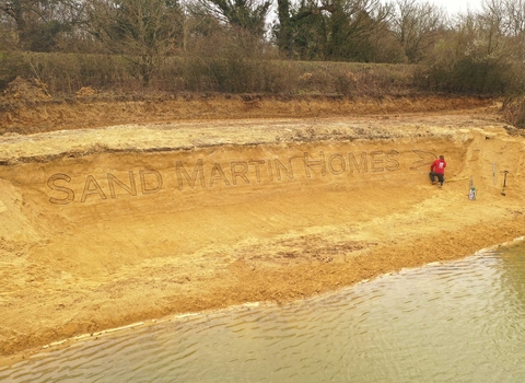 Sand martin nest bank at Spynes Mere Nature Reserve, Surrey