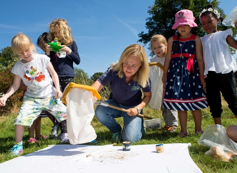 Children with sweep net